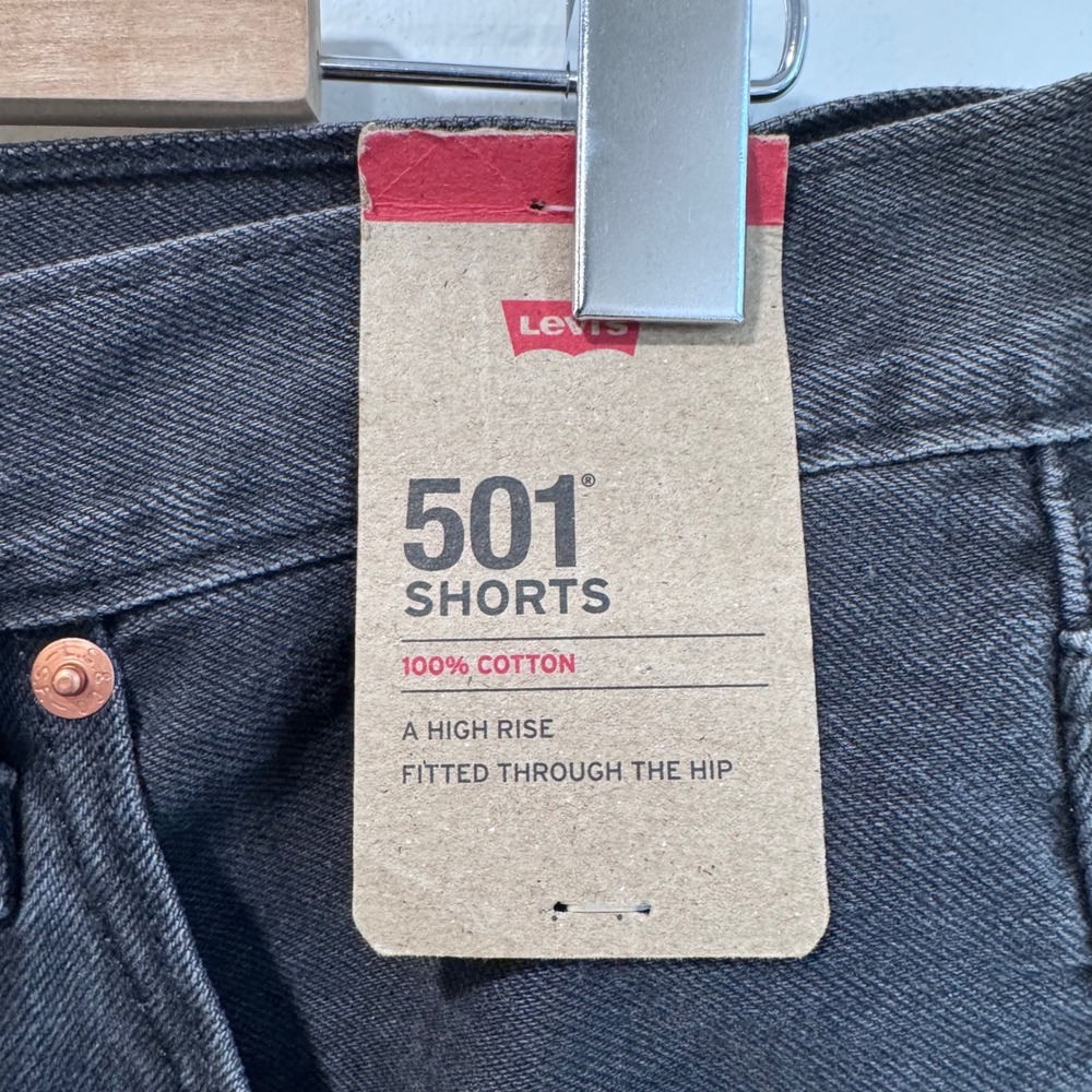 Levi's 501 Black High Rise Button Fly Denim Shorts Cut Off Raw Hem size 33 NWT - Picture 3 of 6